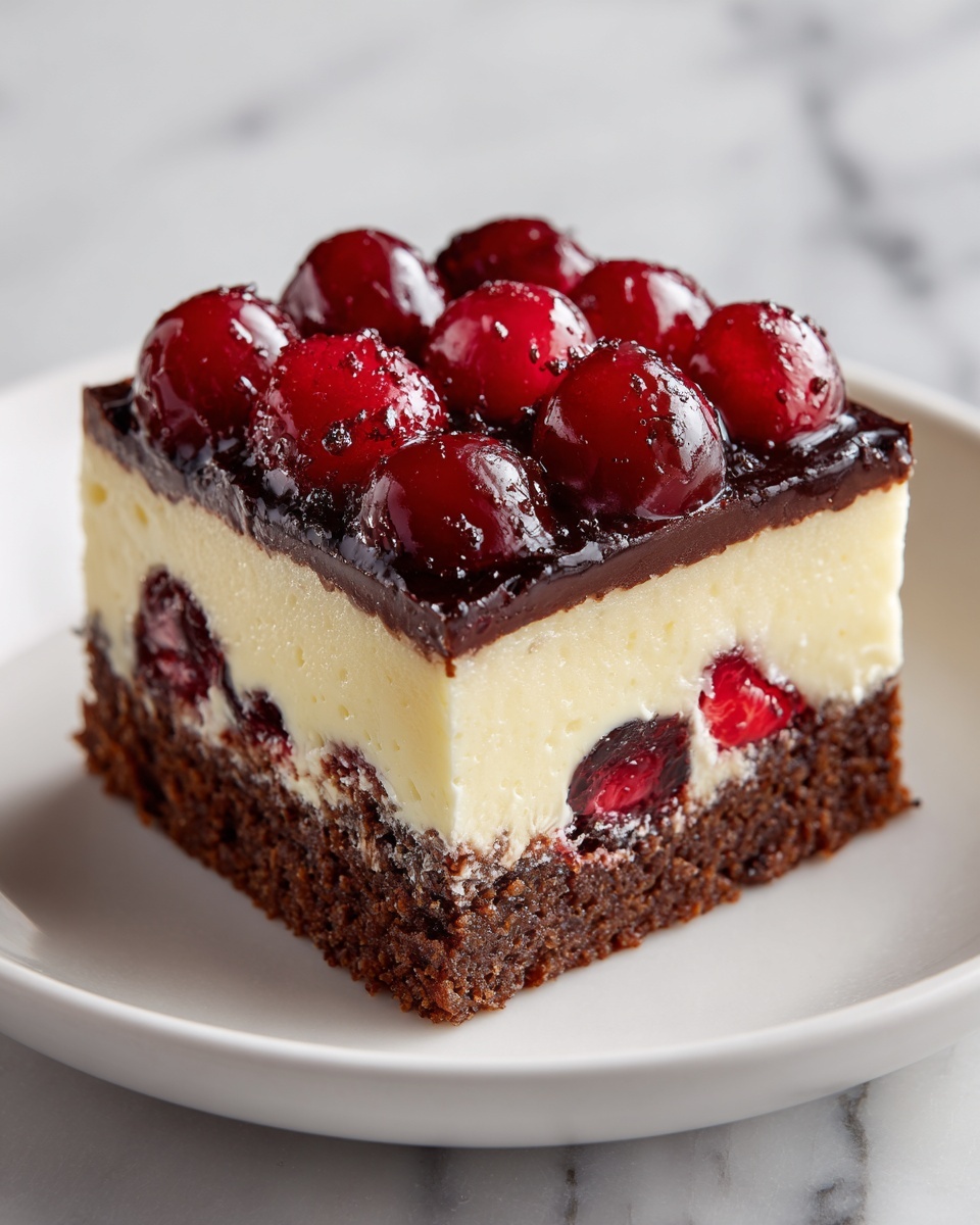 Irresistible Cherry Chocolate Brownie Cheesecake Bars Recipe - Recipe Image