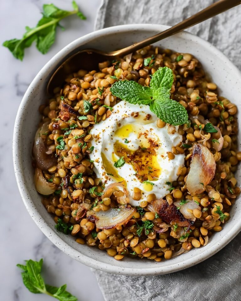 Mujaddarat Bulgur with Cucumber Mint Yogurt Recipe