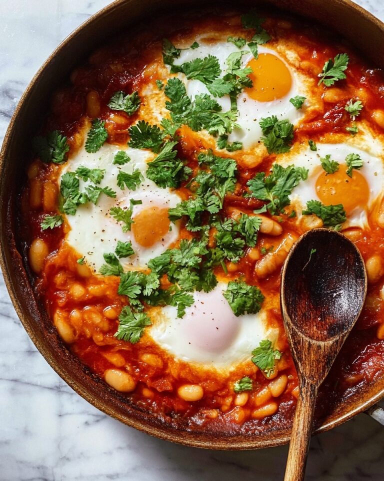 Breakfast Beans and Eggs with Pickled Red Onions and Cilantro Recipe