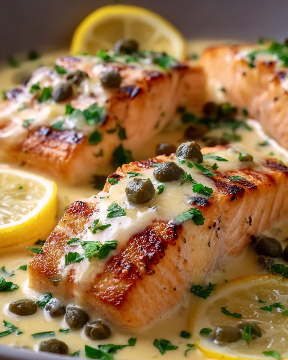 One-Pan Creamy Lemon Caper Butter Salmon Recipe - Recipe Image