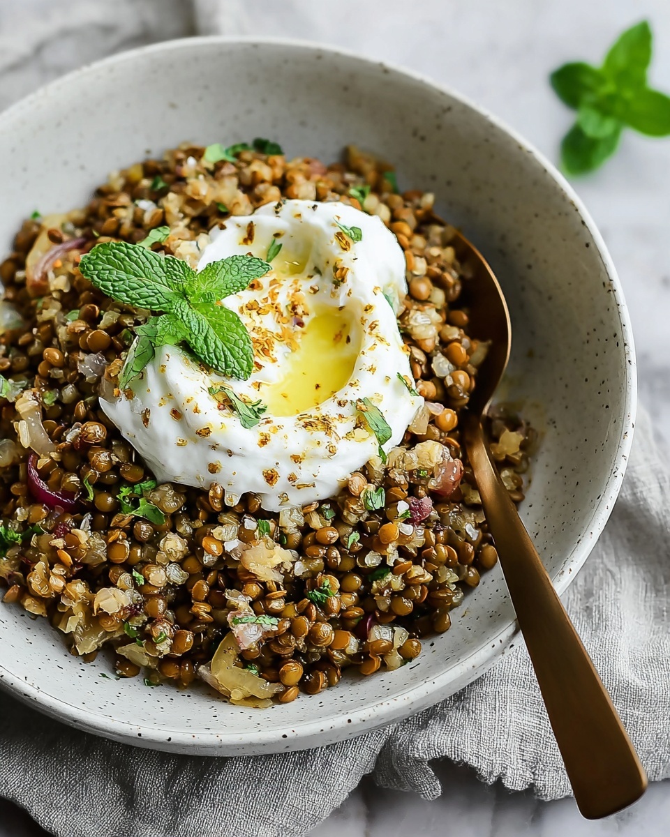 Mujaddarat Bulgur with Cucumber Mint Yogurt Recipe - Recipe Image