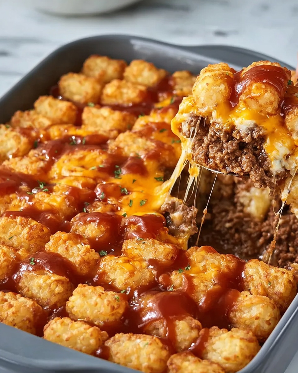 Cheesy Tater Tot Meatloaf Casserole Recipe - Recipe Image