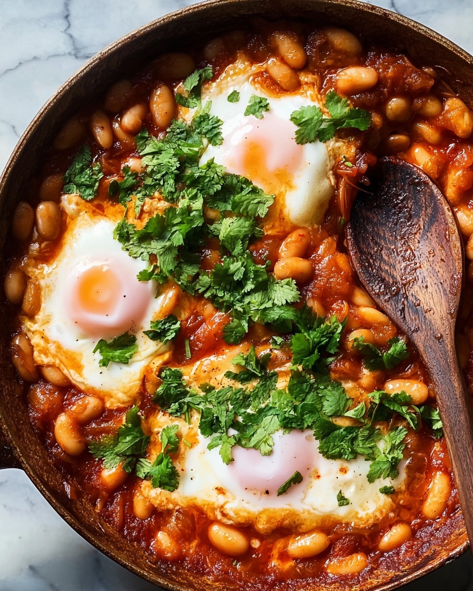 Breakfast Beans and Eggs with Pickled Red Onions and Cilantro Recipe - Recipe Image