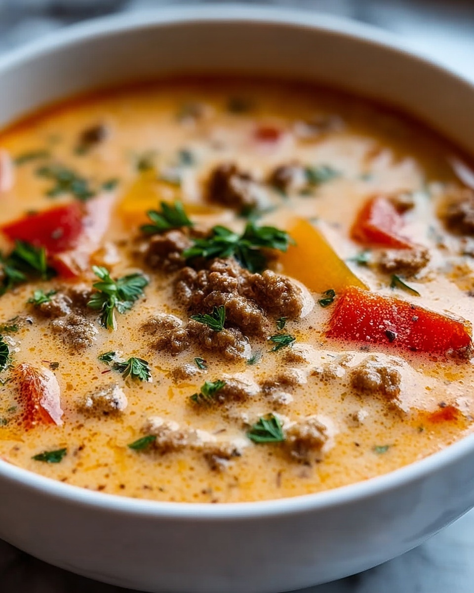 Creamy Slow Cooker Cheeseburger Soup Recipe - Recipe Image