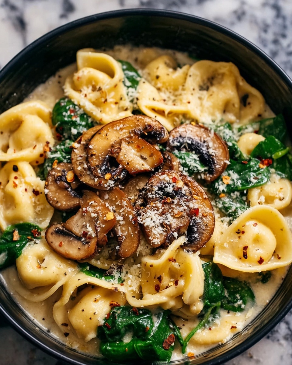 One-Pot Garlic Parmesan Pasta with Spinach and Mushrooms Recipe - Recipe Image