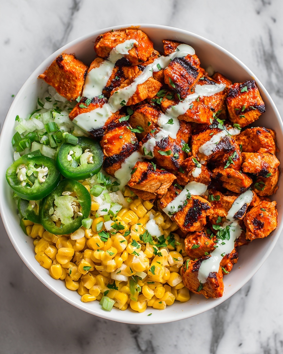 Grilled Chicken Bowl with Corn, JalapeƱos & Creamy Sauce Recipe - Recipe Image