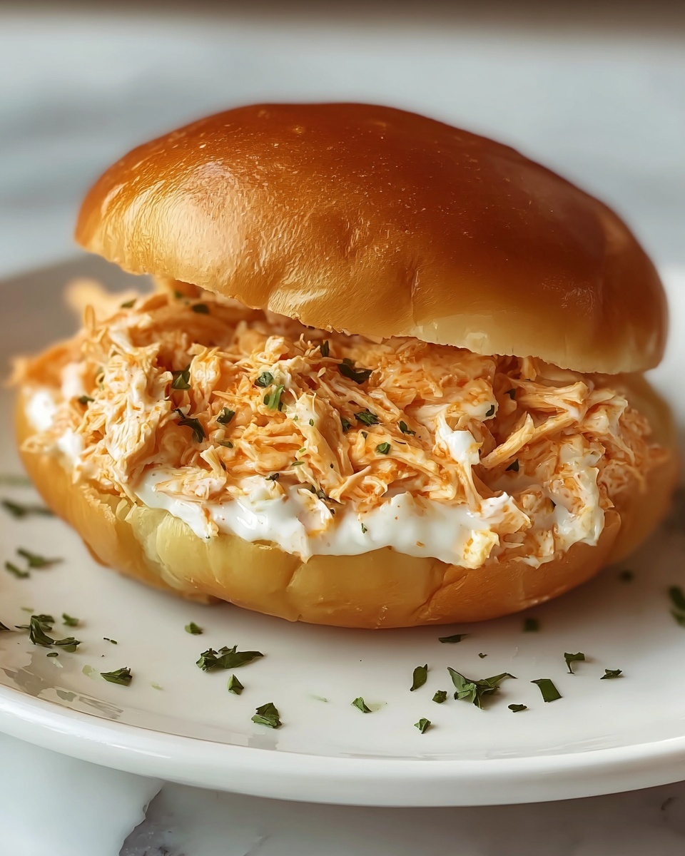 Easy Crockpot Shredded Buffalo Chicken Sandwiches Recipe - Recipe Image
