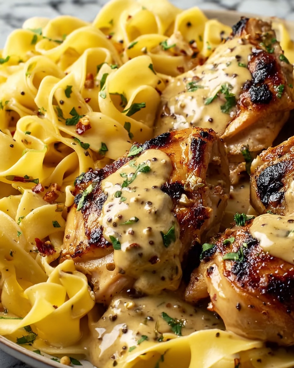 One-Pan Creamy Garlic Butter Chicken with Egg Noodles Recipe - Recipe Image