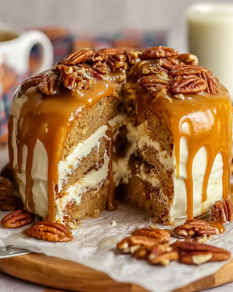 Pecan Caramel Cinnamon Roll Cream Cheese Pound Cake Recipe - Recipe Image