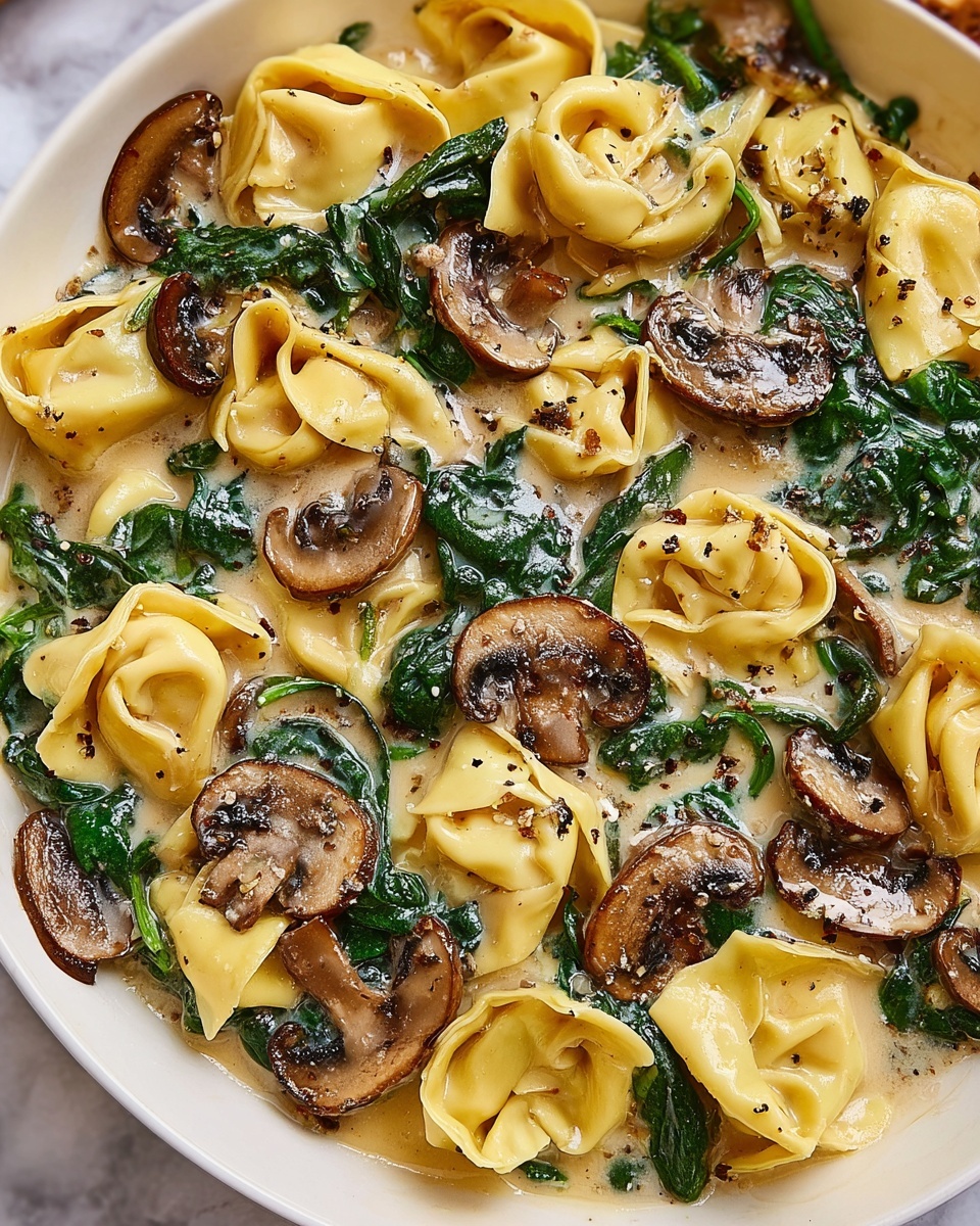 Creamy Spinach Mushroom Tortellini with Caramelized Onions Recipe - Recipe Image