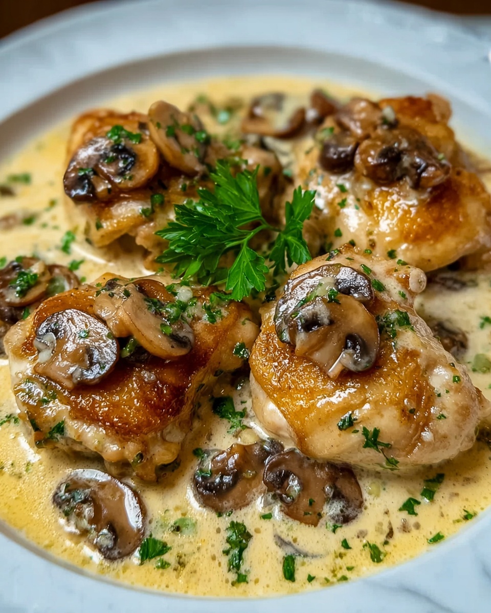 Creamy Garlic Mushroom Chicken Thighs Recipe - Recipe Image