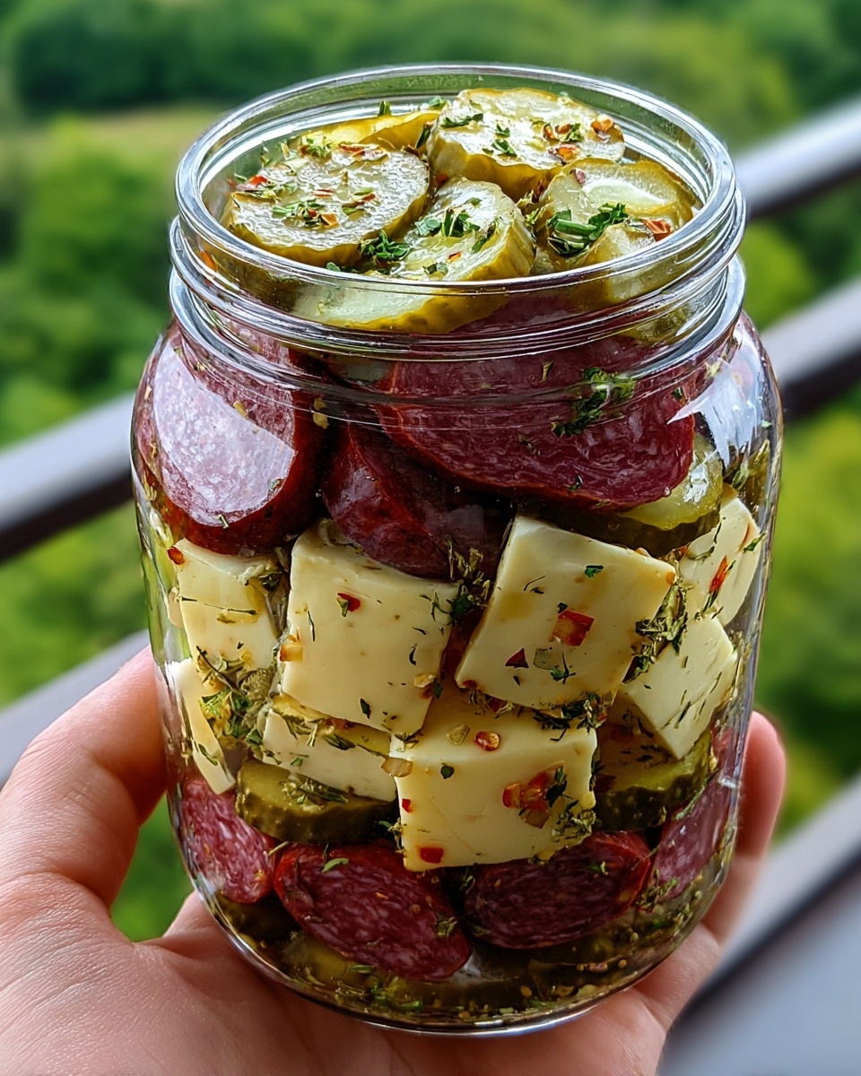 Easy Marinated Cheese Appetizer with Salami & Pickles Recipe - Recipe Image