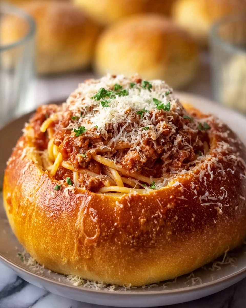 Personal Spaghetti Bread Bowls Recipe - Recipe Image