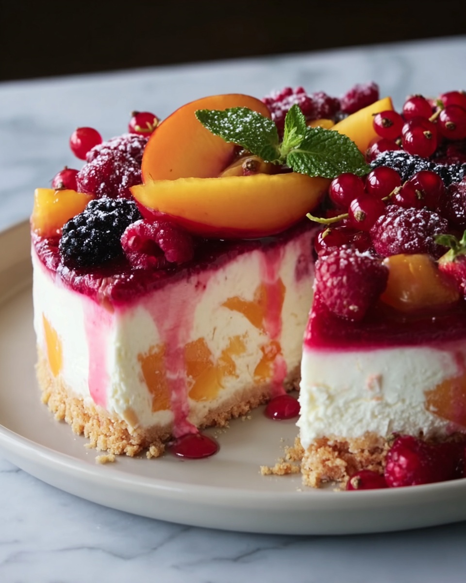 Summer Berry and Peach Cheesecake Recipe - Recipe Image