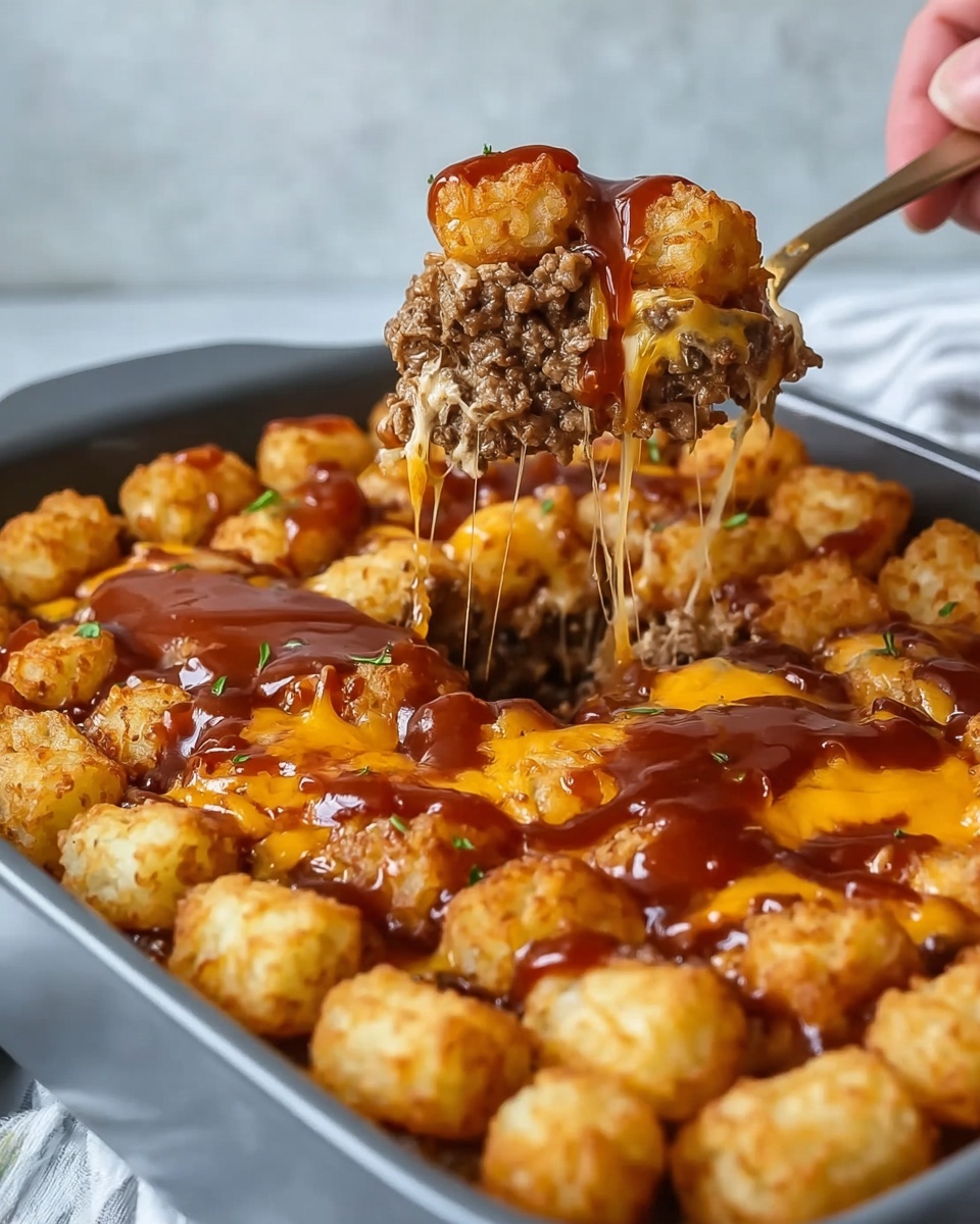 Cheesy Tater Tot Meatloaf Casserole Recipe - Recipe Image