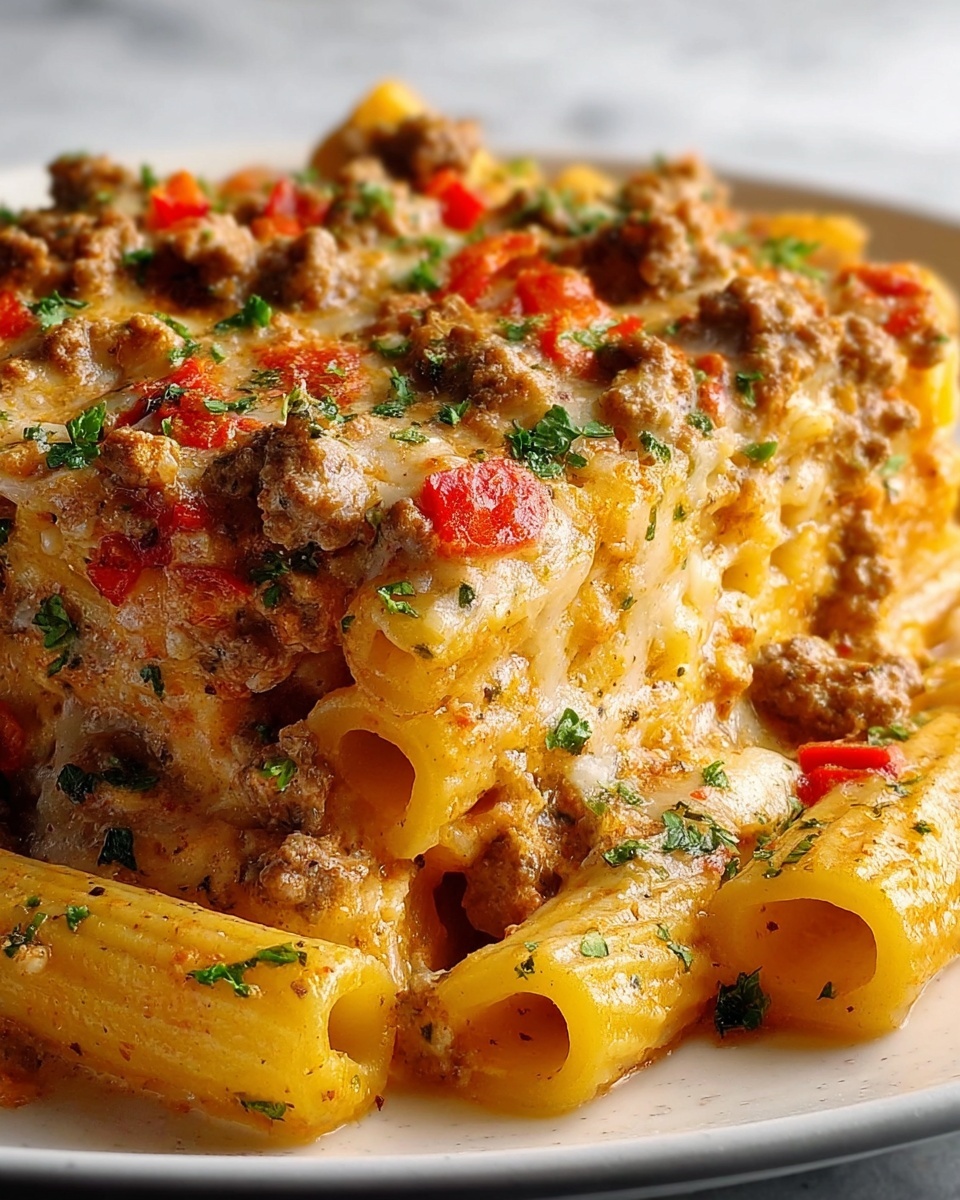 Velveeta Beef Rigatoni Pasta with Cheesy Cream Sauce Recipe - Recipe Image