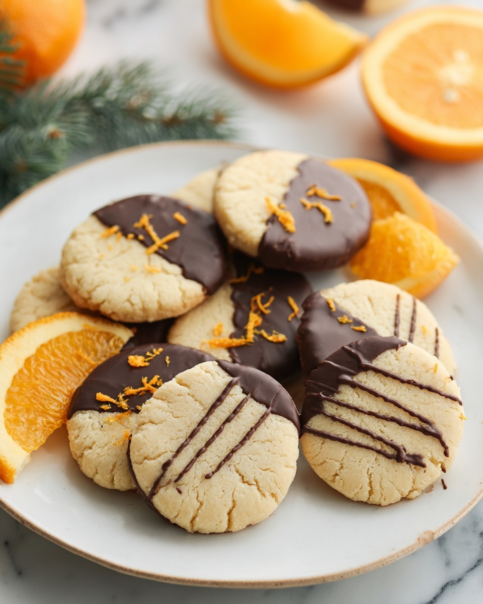 Chocolate Dipped Orange Shortbread Cookies Recipe - Recipe Image