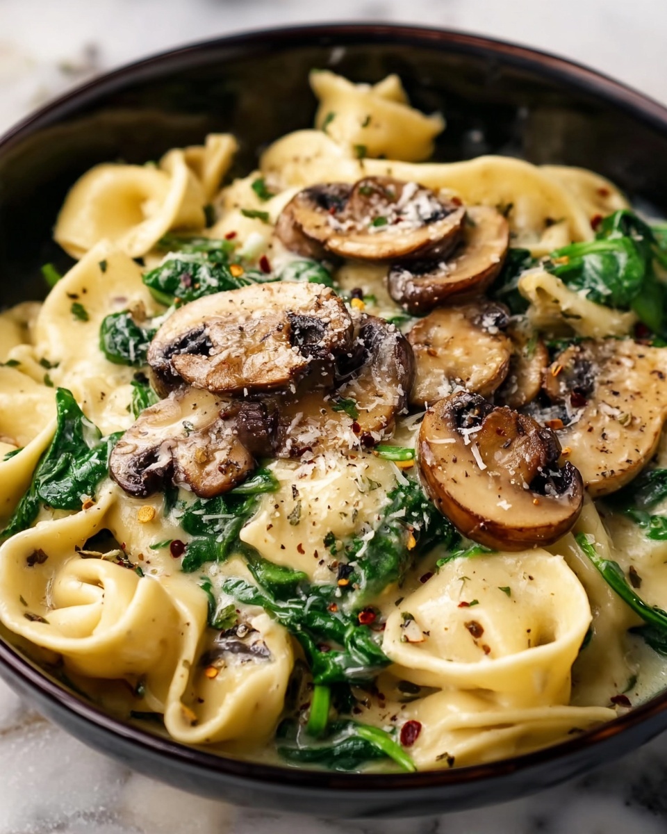 One-Pot Garlic Parmesan Pasta with Spinach and Mushrooms Recipe - Recipe Image