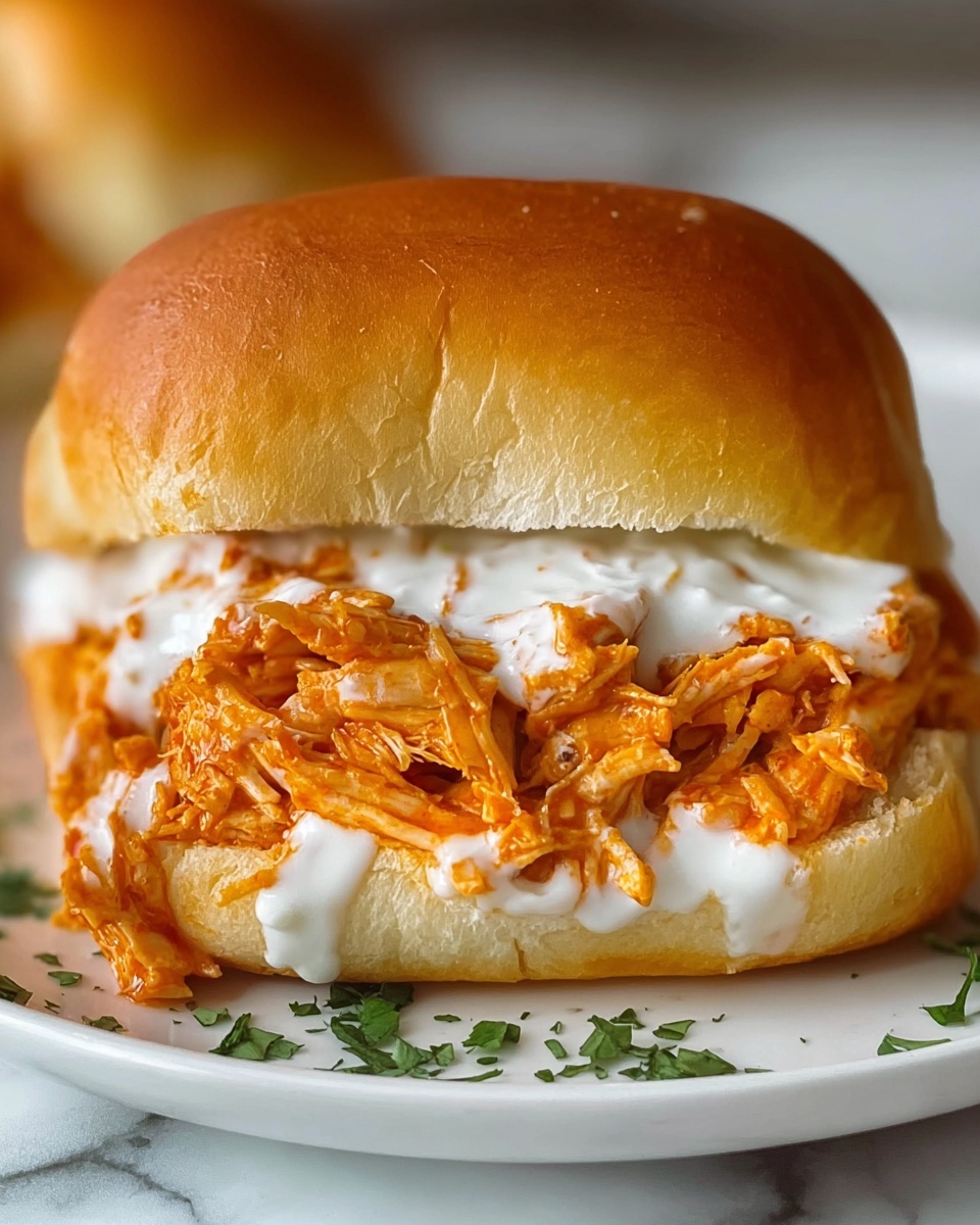 Easy Crockpot Shredded Buffalo Chicken Sandwiches Recipe - Recipe Image