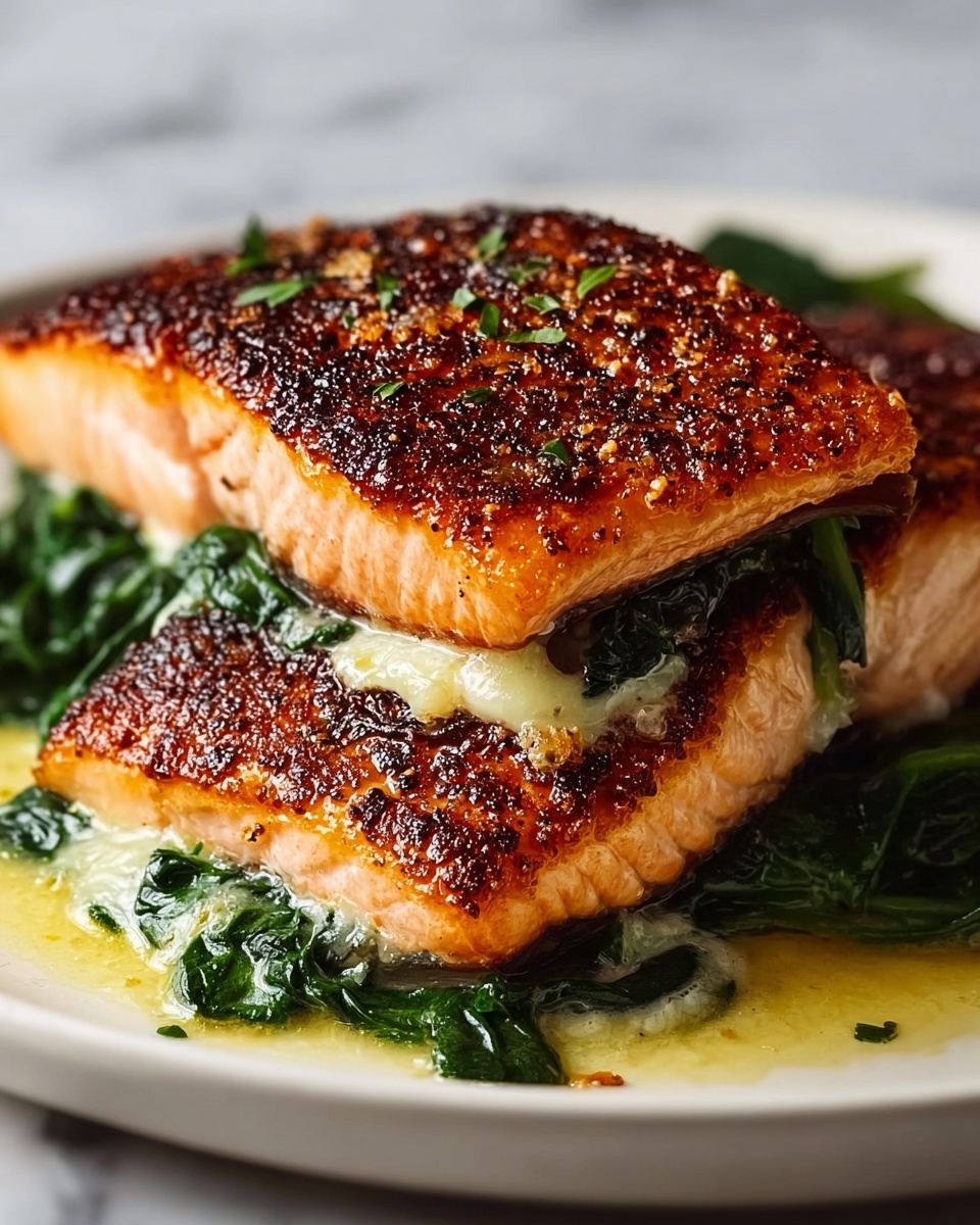 Blackened Salmon Stuffed with Spinach & Parmesan Recipe - Recipe Image