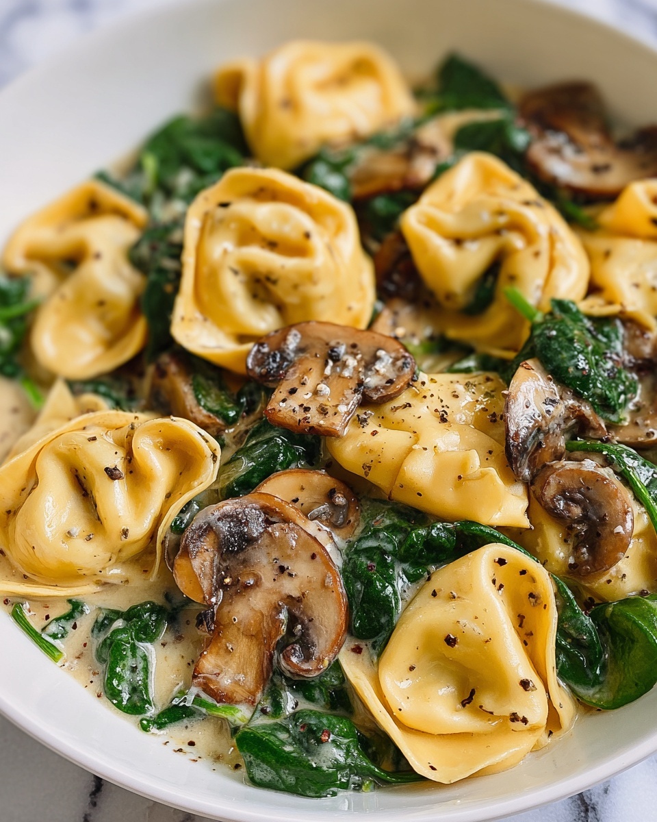 Creamy Spinach Mushroom Tortellini with Caramelized Onions Recipe - Recipe Image