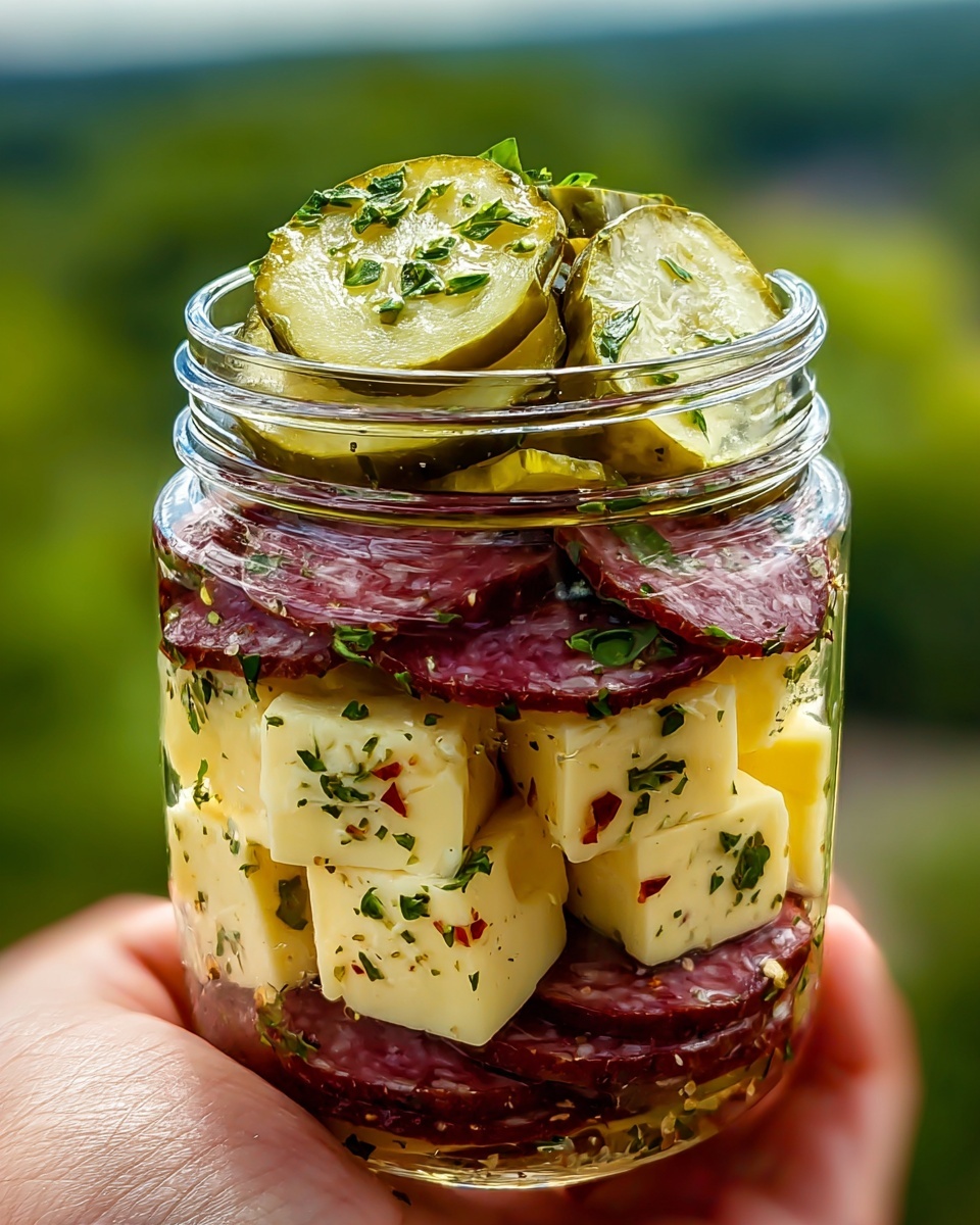 Easy Marinated Cheese Appetizer with Salami & Pickles Recipe - Recipe Image