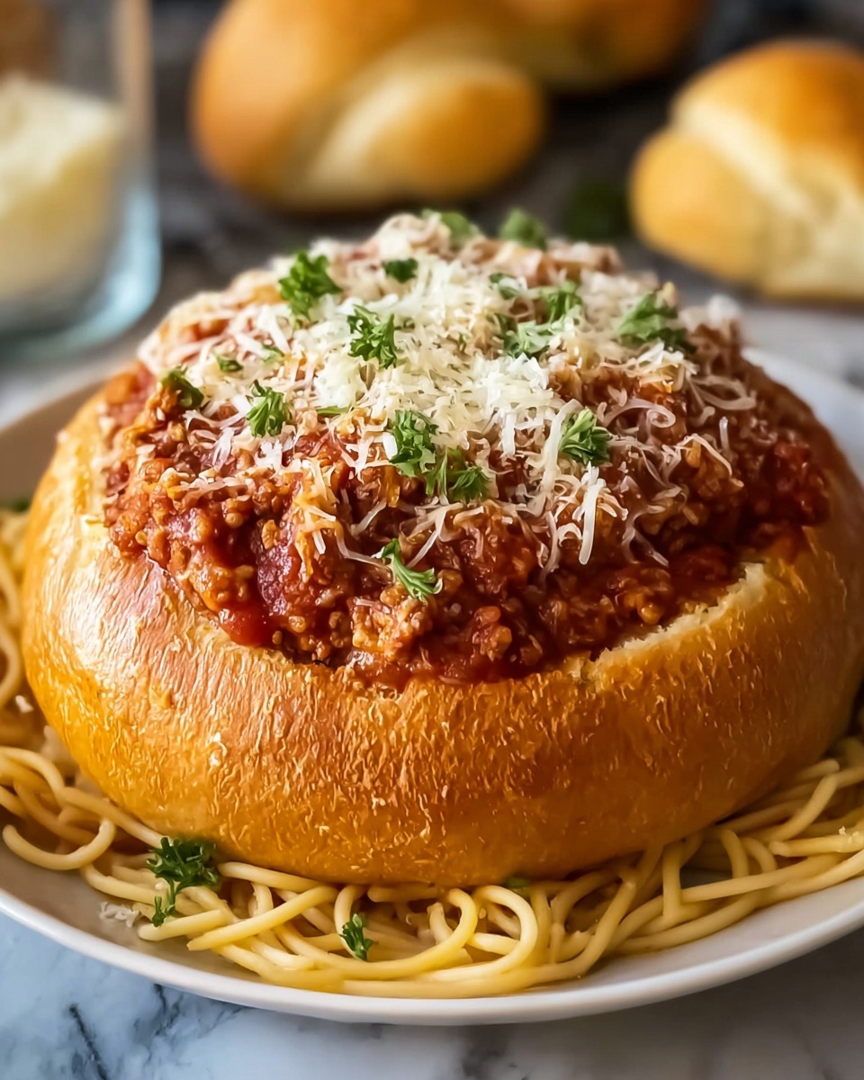 Personal Spaghetti Bread Bowls Recipe - Recipe Image