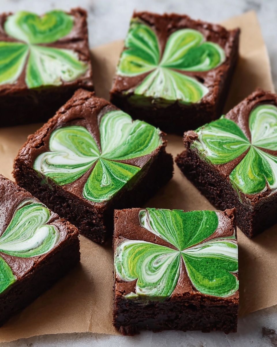 St. Patrick’s Day Mint Swirl Shamrock Brownies Recipe - Recipe Image