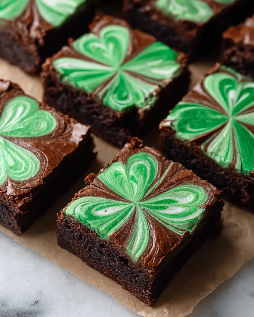 St. Patrick’s Day Mint Swirl Shamrock Brownies Recipe - Recipe Image